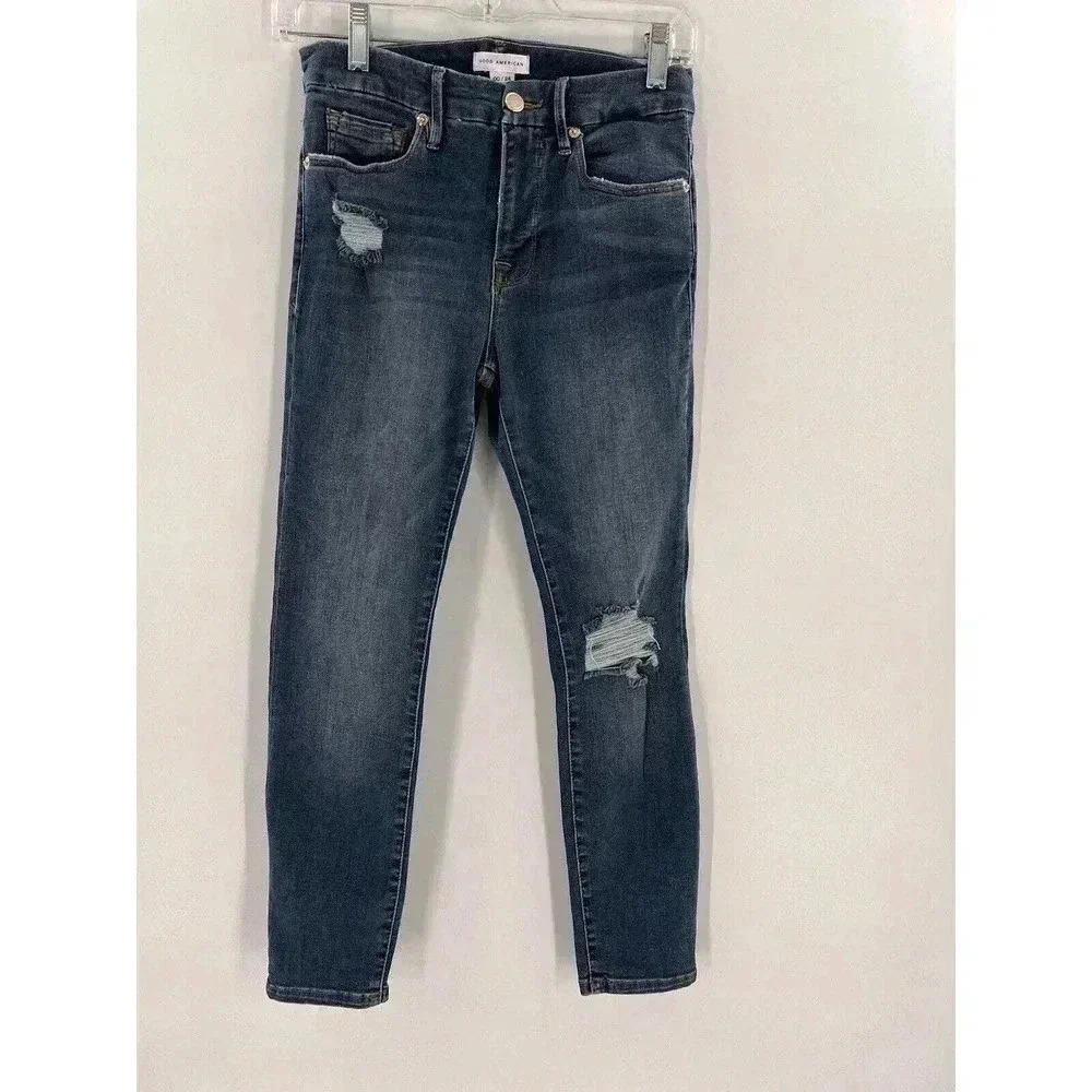 Good American Jeans Women's Size 00/24 High Rise Good Legs Skinny Jeans Blue EUC